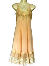 NOS VTG MARY BARRON Peach SLIP DRESS 34 Accordion PLEATS Coquette Old Hollywood