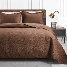 Love's cabin Twin Quilt Set Brown 68"x86" , Coin Pattern