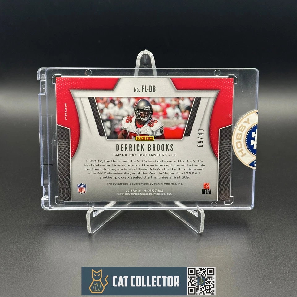 2019 Panini Prizm DERRICK BROOKS #FL-DB Flashback Autographs 09/49 - Image 2 of 2