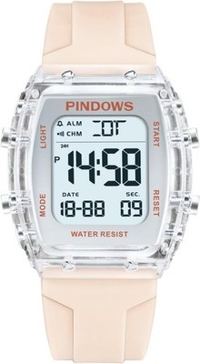 PINDOWS Digitale Sportuhr für Damen, transparentes Gehäuse, helles LED-Licht, 5 