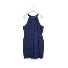 Cremieux Blue Lace Halter Dress Sleeveless Cocktail Party Blue Size 10 Medium