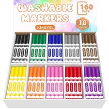 160 Washable Markers Bulk, 10 Colors, Broad Tip, School Art Teacher Supplies