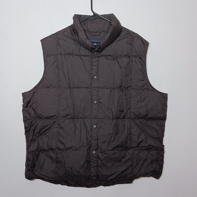 Lands End Mens Goose Down Vest Jacket XXL Black Snaps Quilted