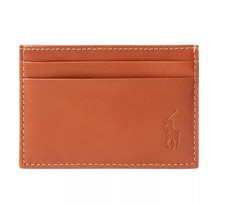POLO RALPH LAUREN Men's Burnished Leather Card Case  Money Clip Wallet 65 Tan