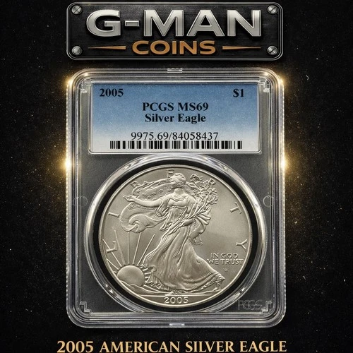 2005 PCGS MS69 American Silver Eagle $1 • 1oz .999 Silver Slab