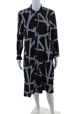 Trine Kryger Simonsen Womens Black White Printed Button Front Shirt Dress Size46