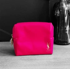 YSL BEAUTE Hot Pink Makeup Bag Cosmetic Pouch Novelty GWP Heart Zipper Pull NWOB