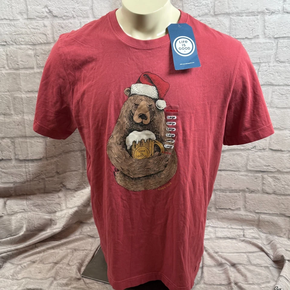 Life is Good Papá Noel Navidad Oso Camiseta Hombre Grande Vacaciones Cerveza Hug - Imagen 2 de 4