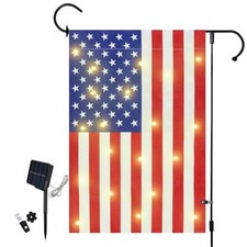 Lighted American Garden Flag 12 x 18 Inch Dou...