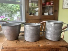 3 PIECE Vintage ALUMINUM Measuring CUPS with Handles FARMHOUSE FINDS