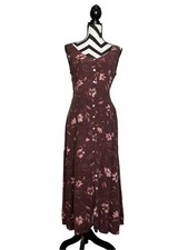 Vintage Fairy Grunge Whimsigoth Floral Button Front Sleeveless Midi Dress Sz 10