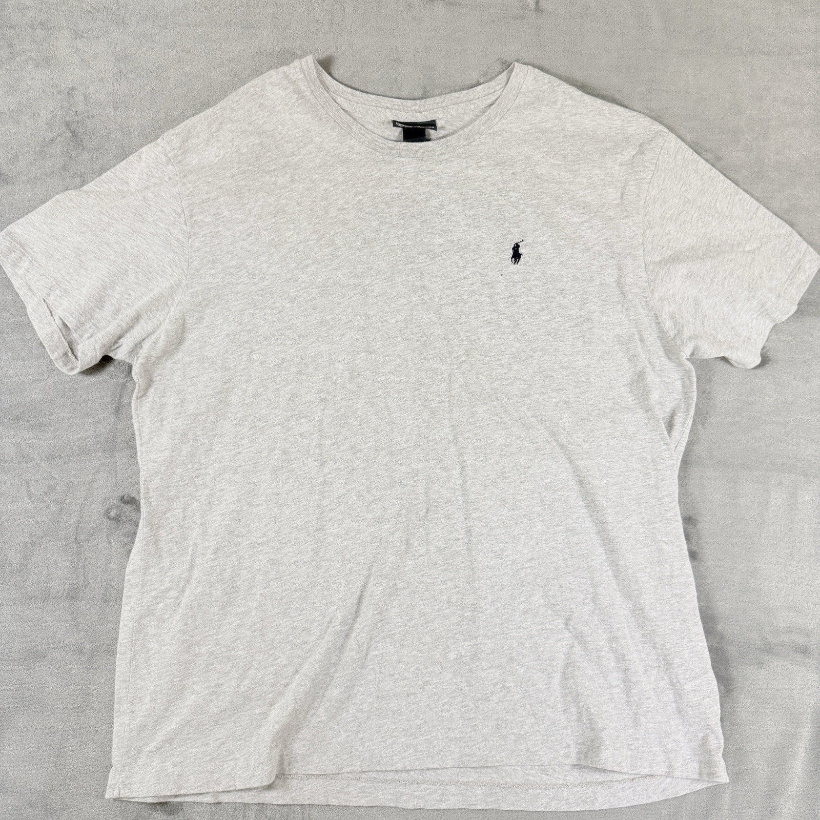Polo Ralph Lauren Short Sleeve T Shirt Mens XL Gray Crewneck Navy Blue Pony Logo