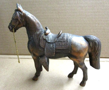 Vintage 1950s Hollow Cast Metal Saddle Horse Figurine with Copper Tone Finish