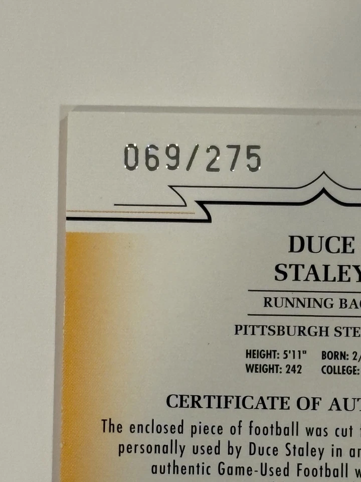 2005 Donruss Throwback Threads #117 Duce Staley Game Used Football /275 Steelers - Image 3 of 3