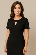 Tahari Arthur S Levine Black Short Sleeve Ruffle Pleated Neck Dress 4P/ Small