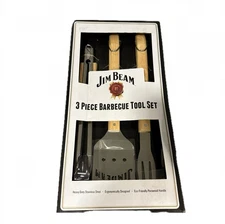 Jim Beam 3pc Barbecue Tools Set –BBQ Tongs, Spatula & Fork –Stainless Steel –NEW