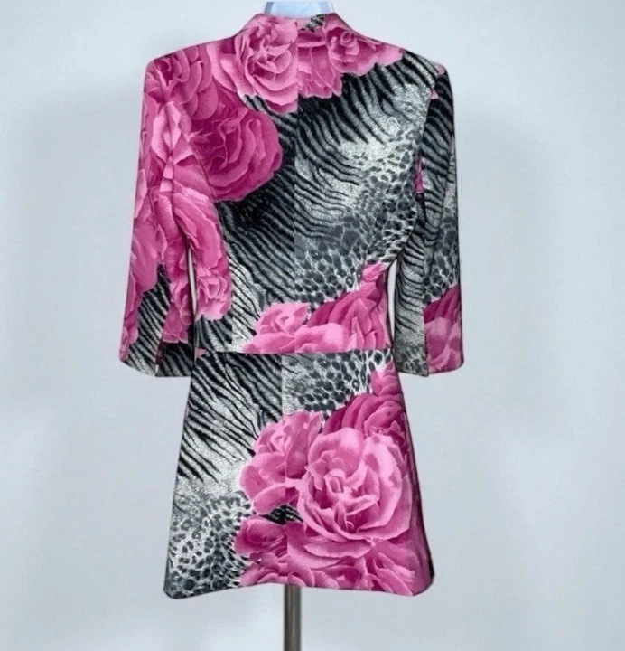 RARO Vintage CACHE’ ALBERTO MAKALI Rosa Cebra Blazer Traje Chaqueta Falda Conjunto Talla 6 Foto 3 de 4