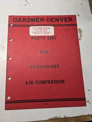 #ad GARDNER DENVER OPERATOR SERVICE MANUAL PARTS LIST BOOK WBR AIR COMPRESSORS 1956 $120.64