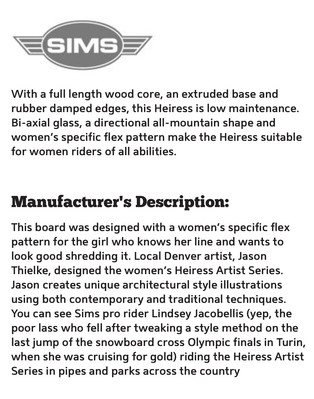 SIMS Heiress 154cm Snowboard Jason Thielke Artist Series & K2 Yeah