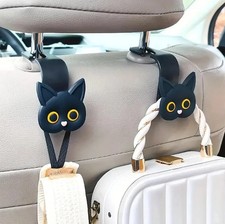2pcs 3D Cartoon Cat Car Seat Headrest Hooks Cute Vehicle Organizer for Bags