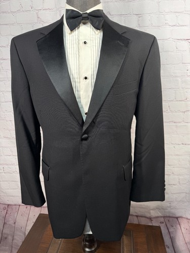 STAFFORD Mens Black TUXEDO FORMAL Wool 2pc TUX Suit 42S Jacket 36/30 Pant - Picture 2 of 14