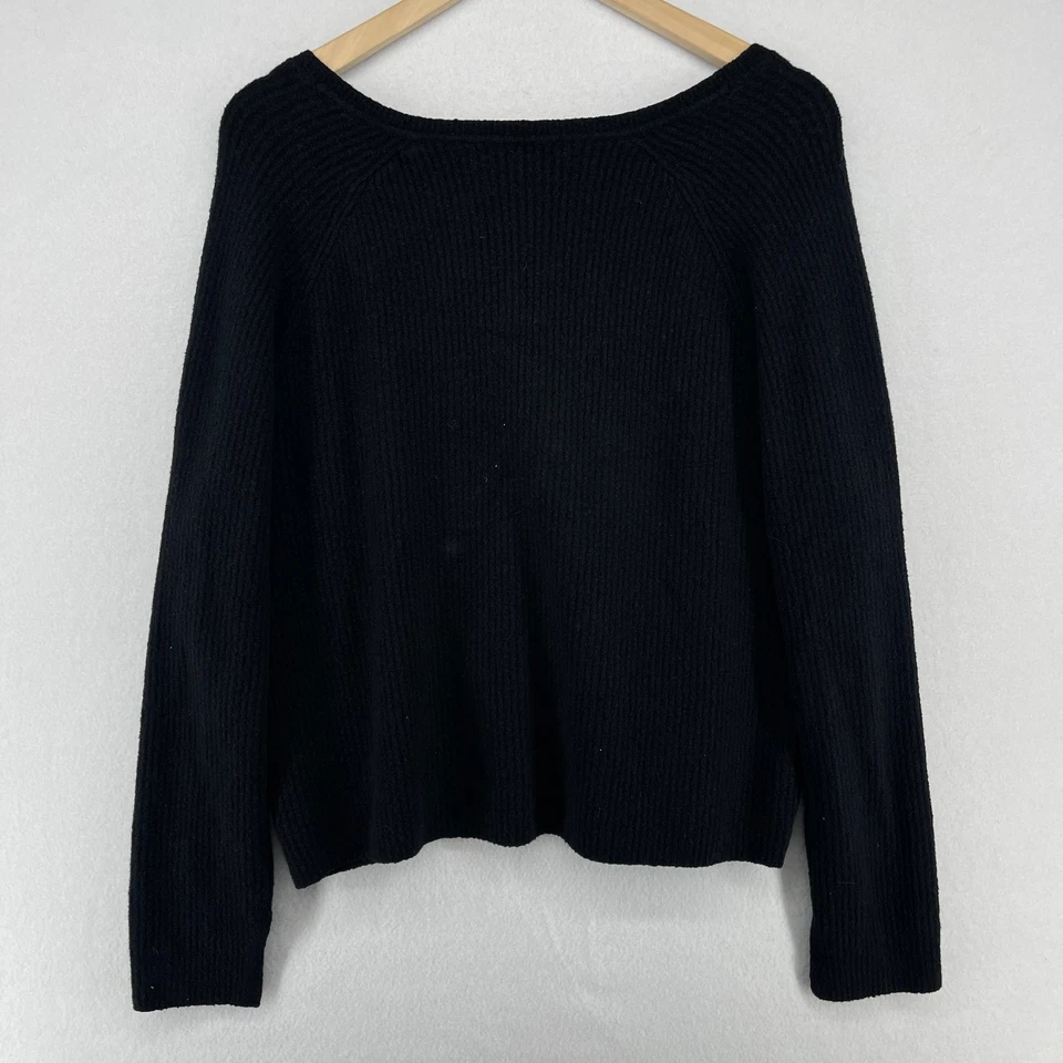 Suéter ATHLETA L Algodón Cachemira Cuello en V Acanalado Pullover Jersey Negro Foto 3 de 4