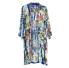 CITRON SANTA MONICA Size Small Silk Blend Abstract Floral Tie-Dye Open Duster