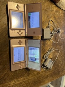 Lot Of 2 Pink Metallic Nintendo DS Lite Consoles Tested Working With Chargers