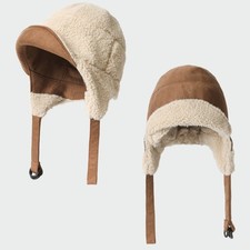 Lady Faux Suede Bucket Hat Lace Up Winter Warm Lined Ear Flaps Cap Vintage Cute