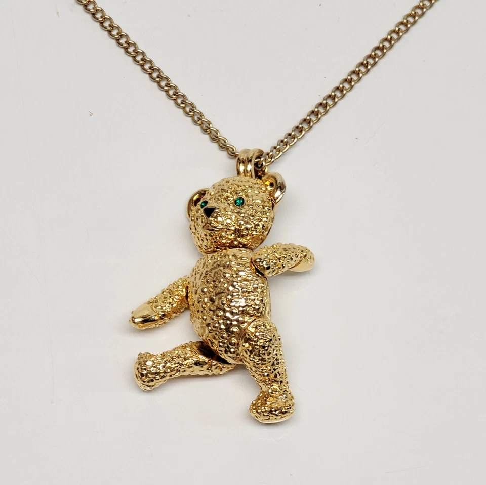 De Colección NAPIER Articulado Articulado Oso de Peluche Broche Colgante Collar Tono Dorado Foto 3 de 4