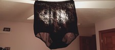 VANITY FAIR VINTAGE NYLON PANTY sz 5 BLACK VANTEES FULL FRONT LACE P TAB VF1A15