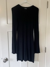 Reformation Black Dress Bell Sleeve A Line Ribbed Knit Mini Stretch XS