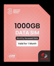 Three & Vodafone 1000GB Preloaded Data SIM - Valid for 1 Month - Scancom