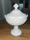 Vintage Fenton White Milk Glass Hon Nail Covered Candy Dish With Lid