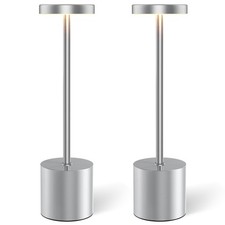 Silver Cordless Table Lamp Set of 2, 5000mAh Rechargeable Lamp with Touch Con...