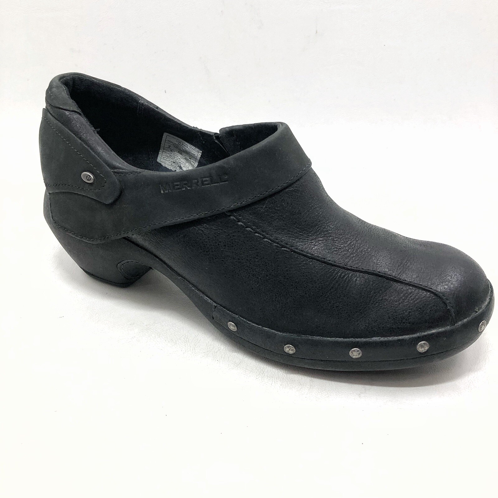Zoccoli Merrell taglia 9 40 Luxe avvolgenti borchie casual slip on mule pelle nera