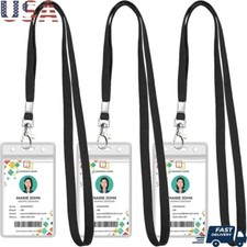 3 Pack Clear Waterproof ID Badge Holder Vertical Lanyard Office School Travel US