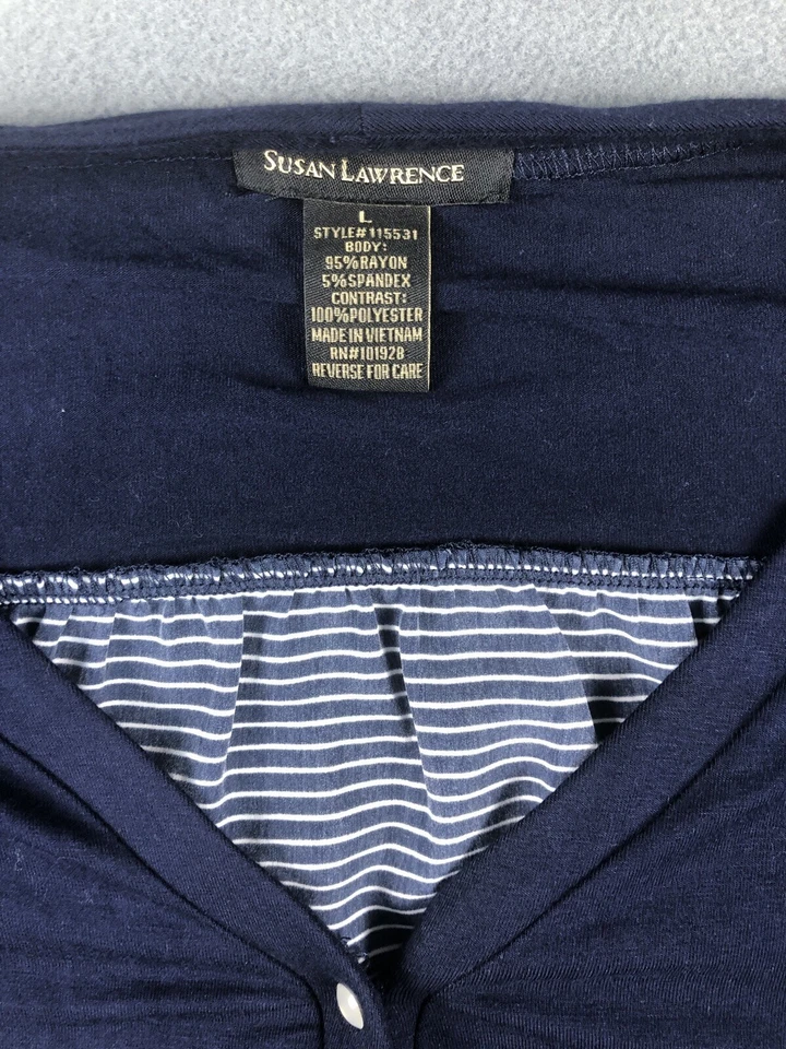 Cárdigan grande Susan Lawrence para mujer azul marino a rayas manga larga suéter abotonado Foto 4 de 4