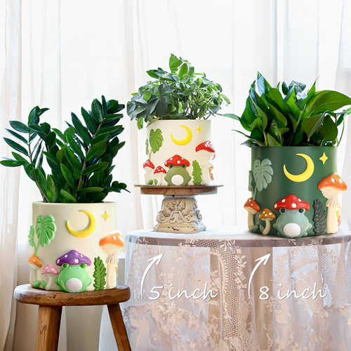 8 Inch Colorful Frog Garden Planters Cute Unique Rainbow Planter with Drainage, - Picture 2 of 12