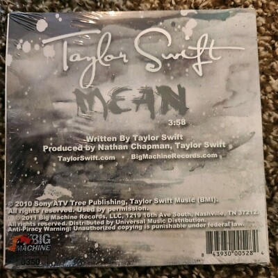 Taylor Swift Mean CD Single 2011 Sealed Limited Edition (Numbered