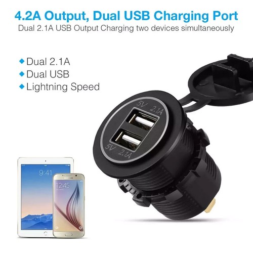 12V Car Cigarette Lighter Socket Dual 2.1A USB Port Charger Power Outlet LED Lit - Picture 2 of 15