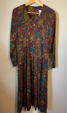 Vintage Leslie Lucks Womens Dress Size 4 Abstract Print Pleated Artsy Boho 90s