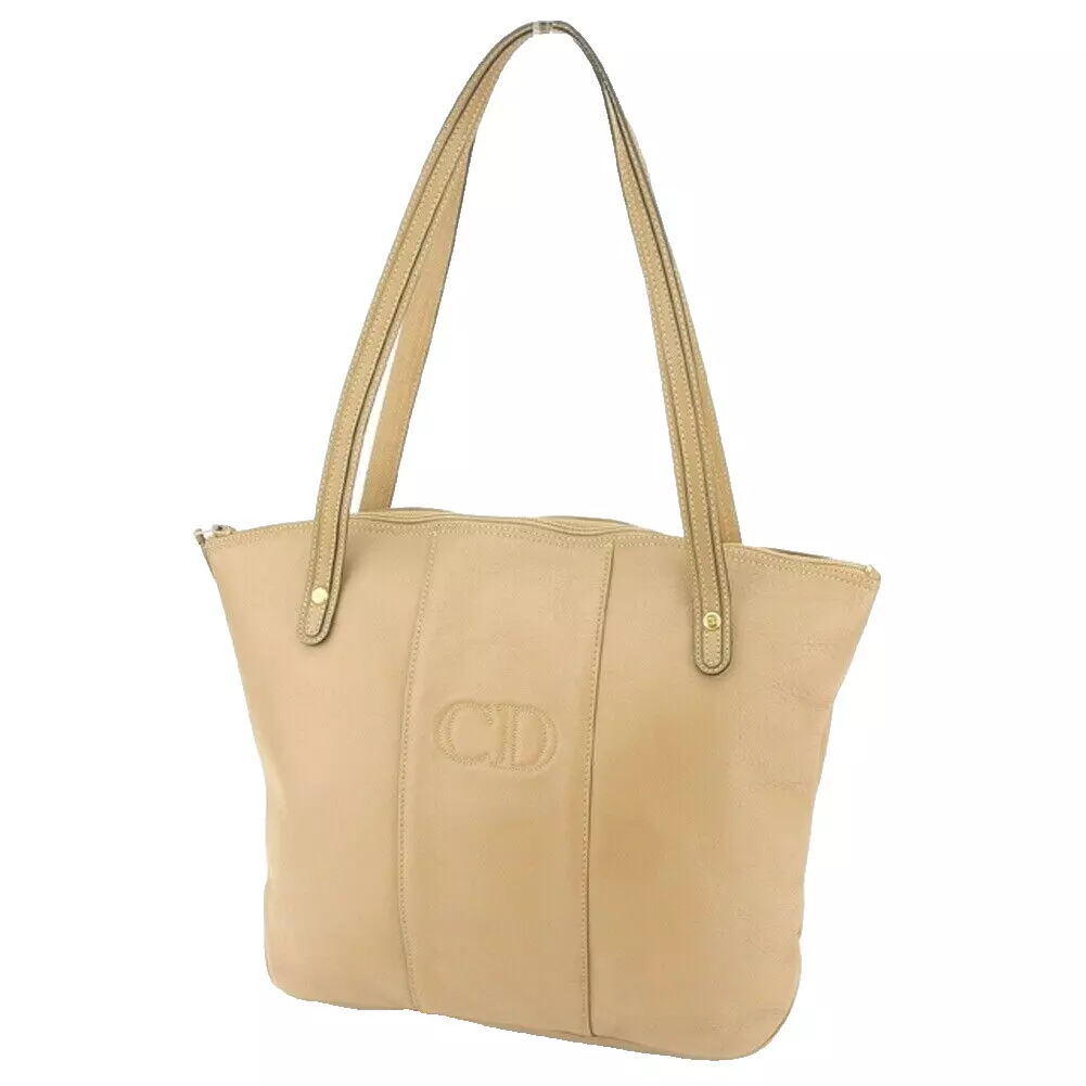 Sac bandoulière fourre tout Christian Dior point CD beige or quincaillerie cuir