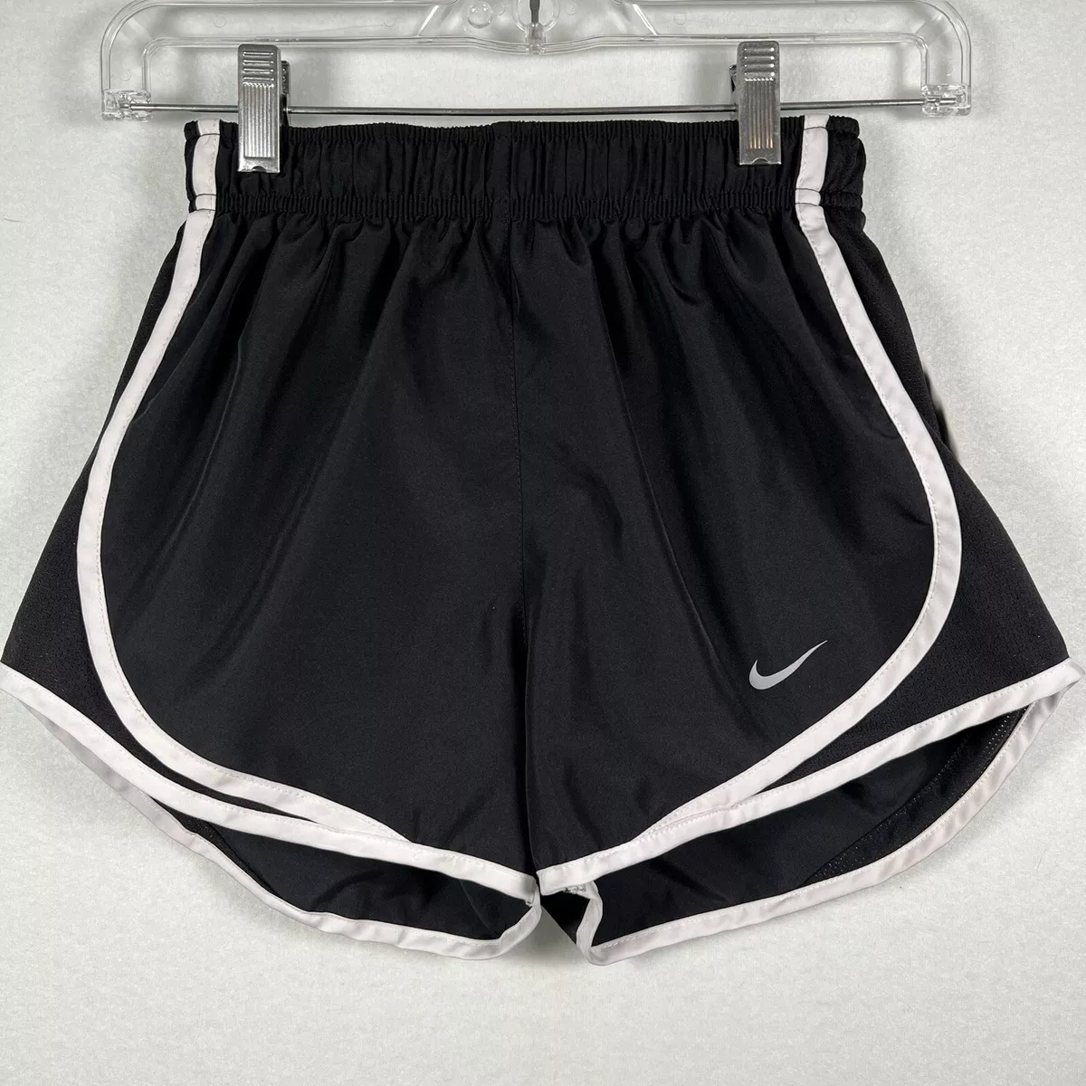 Nike Dri-Fit Girls Athletic Running Shorts Black w/ White Trim Youth XS  Lined. I