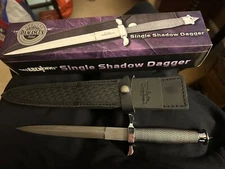 Gil Hibben Damascus Steel Silver Shadow Dagger Knife w/Leather Sheath GH441D