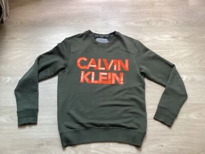 Sweat CALVIN KLEIN taille S vert kaki/orange tres bon etat - Photo 1/4