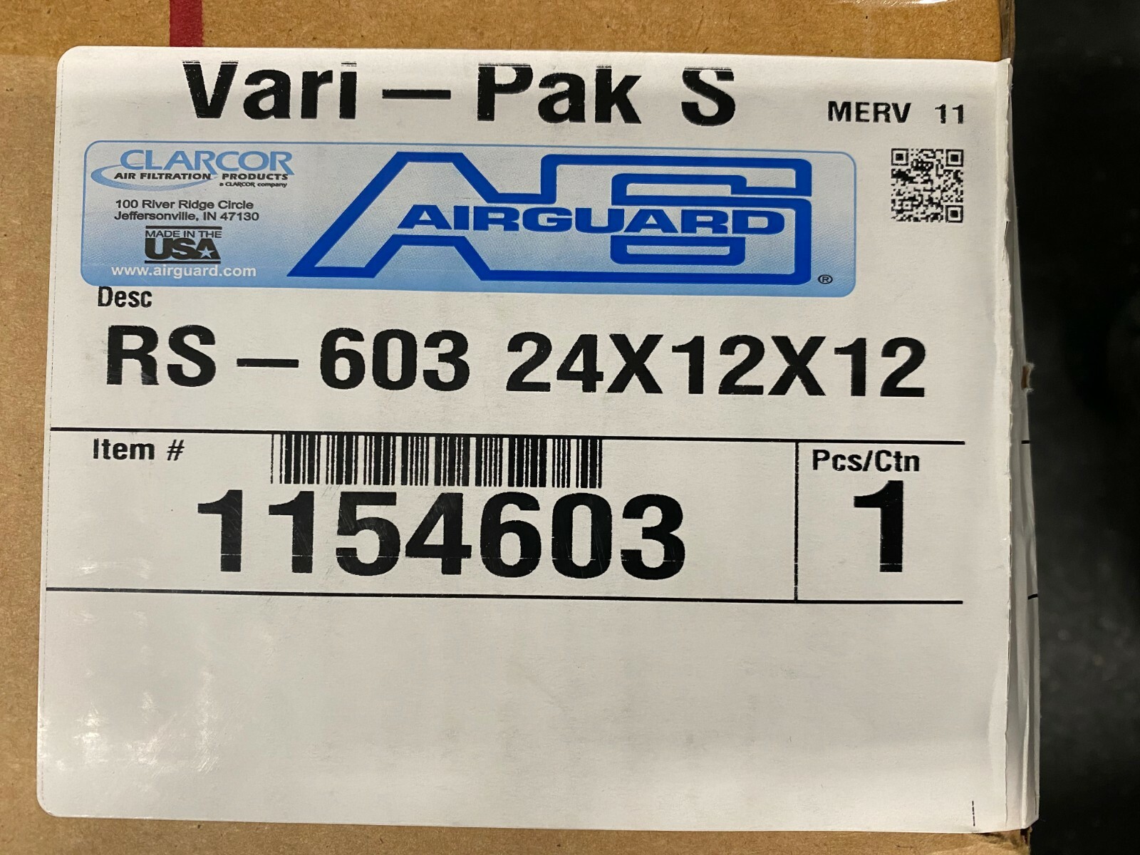 Vari Pak Filter Airguard 1154603 Vari Pak Model RS 603 24x12x12 Merv 11 Air Filter | eBay