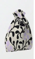 Knit Wristlet Or Handle Pouch Bag Purse Lightweight Foldable Blk / White / Lilac