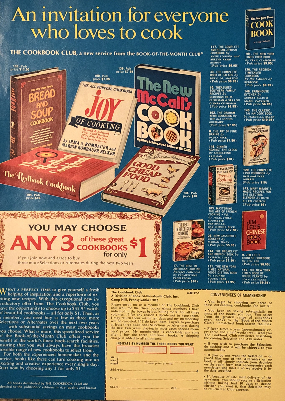 Cookbook Advertising 1974 Cookbook Club Book Of The Month PRINT AD Mail Order Books VTG ...