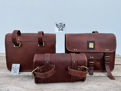 3Bag Saddle Bag Saddlebags Bags Tool Motorcycle Leather Pouch Panniers Brown